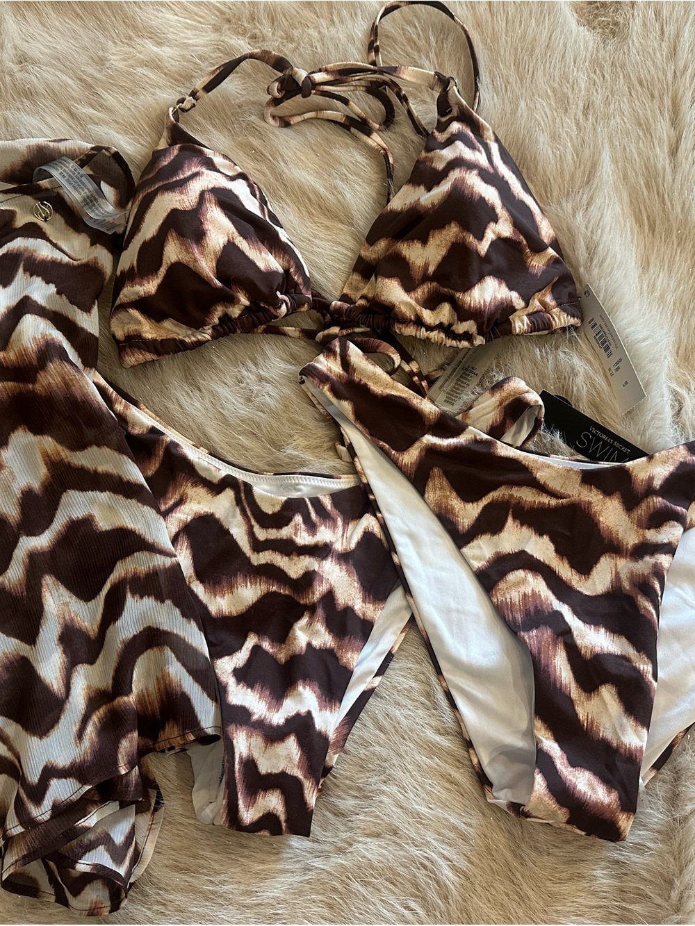 Victoria's Secret Brown and Cream Animal-Print Triangle Bikini Set
